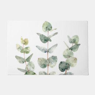 Watercolor Eucalyptus Leaves Botanical Doormat