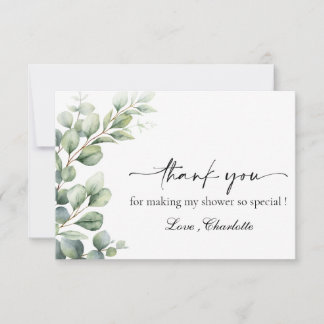 Watercolor Eucalyptus Leaves Bridal Shower Thank You Card