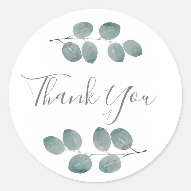 Watercolor Eucalyptus Leaves Classic Round Sticker (Front)