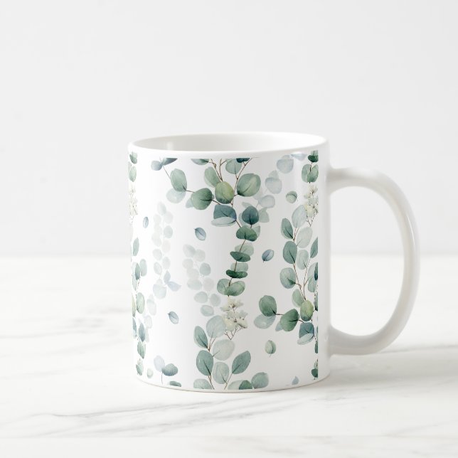 Watercolor eucalyptus leaves coffee mug (Right)
