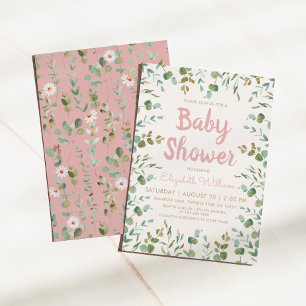 Watercolor Eucalyptus Leaves Girl Baby Shower Invitation