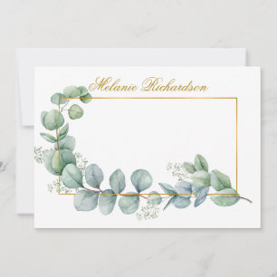 Watercolor Eucalyptus Leaves Gold Frame Card