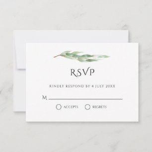 Watercolor Eucalyptus Leaves Gold Greenery Wedding RSVP Card
