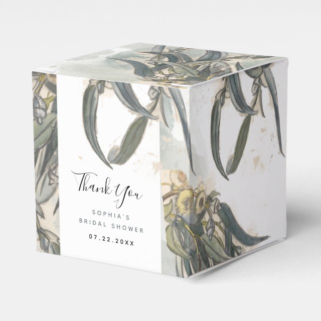 Watercolor Eucalyptus Leaves Green Bridal Shower Favour Box (Front Side)