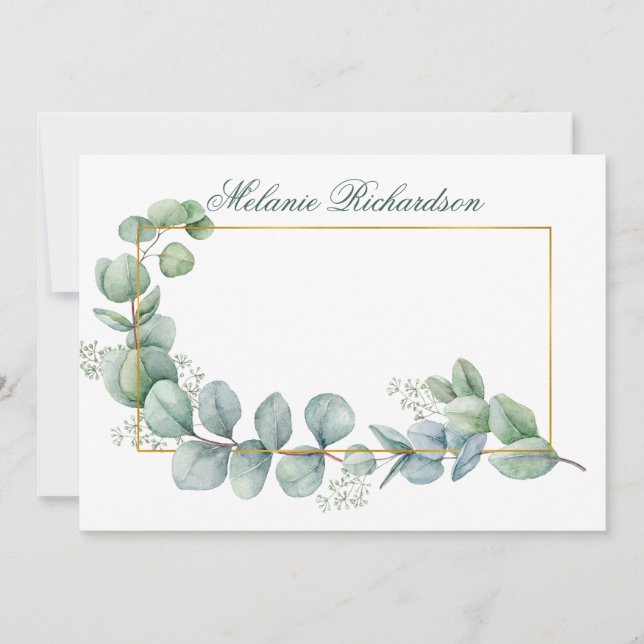 Watercolor Eucalyptus Leaves Green Greenery Gold Card (Front)