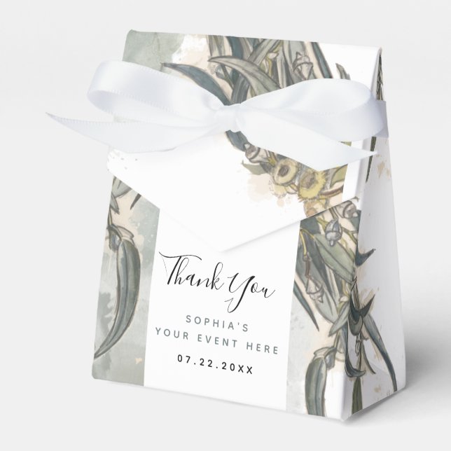 Watercolor Eucalyptus Leaves Greenery Favour Box (Front Side)