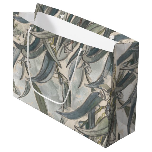 Watercolor Eucalyptus Leaves Greenery Large Gift Bag (Front Angled)
