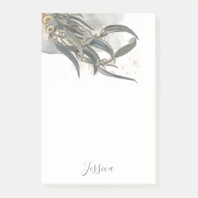 Watercolor Eucalyptus Leaves Greenery Post-it Notes (Front)
