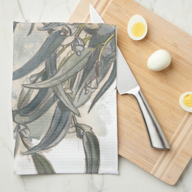 Watercolor Eucalyptus Leaves Greenery   Tea Towel (Quarter Fold)
