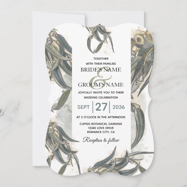 Watercolor Eucalyptus Leaves Greenery Wedding  Invitation (Front)