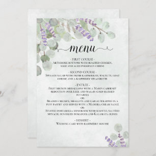 Watercolor Eucalyptus Leaves & Lavender Wedding Menu