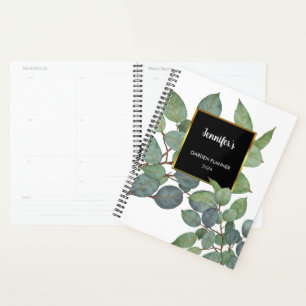 Watercolor eucalyptus leaves personal garden planner