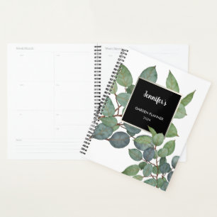 Watercolor eucalyptus leaves personal garden planner