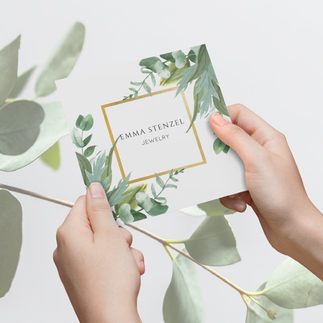 Watercolor Eucalyptus Leaves Square Business Card (Creator Uploaded)