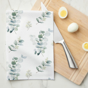 Watercolor eucalyptus leaves  tea towel