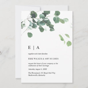 Watercolor eucalyptus leaves wedding invitation