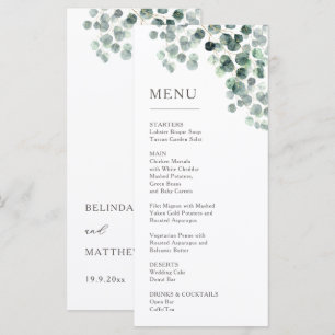 Watercolor Eucalyptus Leaves Wedding Menu