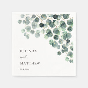 Watercolor Eucalyptus Leaves Wedding Napkin