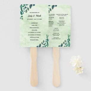 Watercolor Eucalyptus Leaves Wedding Program Hand Fan