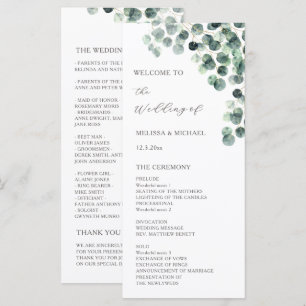 Watercolor Eucalyptus Leaves Wedding Programme