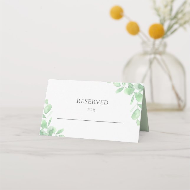 Watercolor Eucalyptus leaves. Wedding Reserved Place Card (Front)