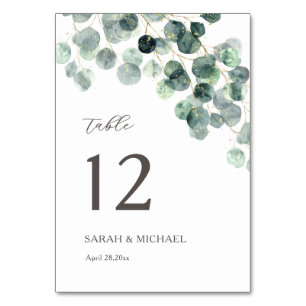 Watercolor Eucalyptus Leaves Wedding Table Number