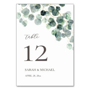 Watercolor Eucalyptus Leaves Wedding Table Number