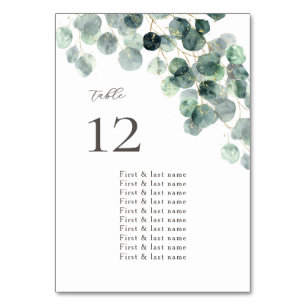 Watercolor Eucalyptus Leaves Wedding Table Number