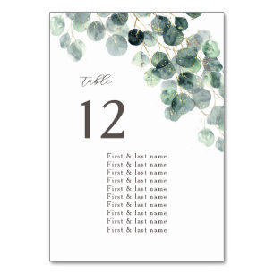 Watercolor Eucalyptus Leaves Wedding Table Number