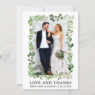 Watercolor Eucalyptus Love and Thanks Wedding Thank You Card