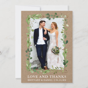 Watercolor Eucalyptus Love Thanks Wedding Kraft Thank You Card