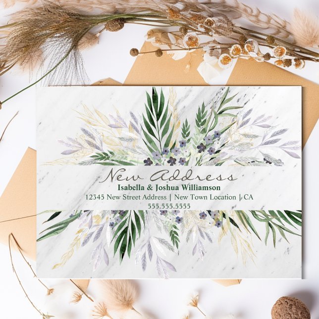 Watercolor Eucalyptus & Marble Moving Announcement Postcard (Creator Uploaded)