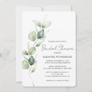 Watercolor Eucalyptus Modern Script Bridal Shower Invitation