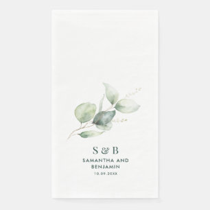 Watercolor Eucalyptus Monogram Wedding Reception Napkin