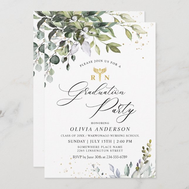 Watercolor Eucalyptus Nursing School Graduation Invitation (Front/Back)