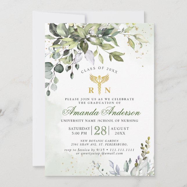 Watercolor Eucalyptus Nursing School Graduation Invitation (Front)
