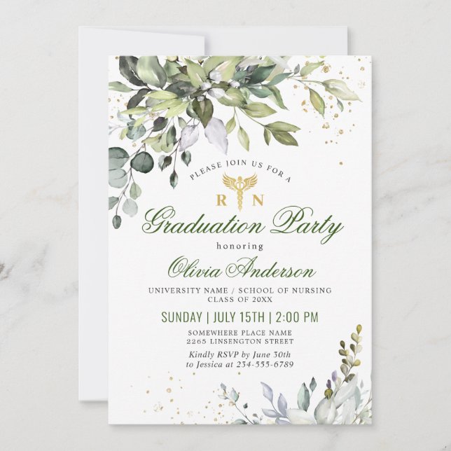 Watercolor Eucalyptus Nursing School Graduation Invitation (Front)