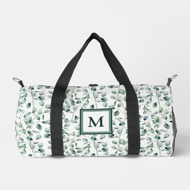 Watercolor Eucalyptus Pattern Duffle Bag (Front)
