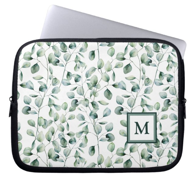 Watercolor Eucalyptus Pattern Laptop Sleeve (Front)