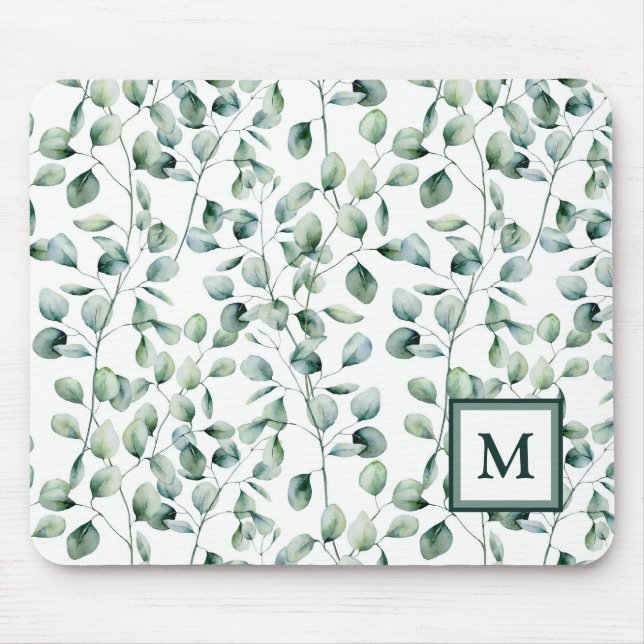 Watercolor Eucalyptus Pattern Mouse Pad (Front)