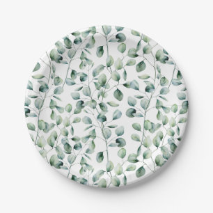 Watercolor Eucalyptus Pattern Paper Plate