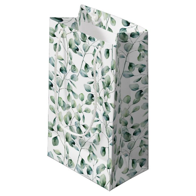 Watercolor Eucalyptus Pattern Small Gift Bag (Front Angled)