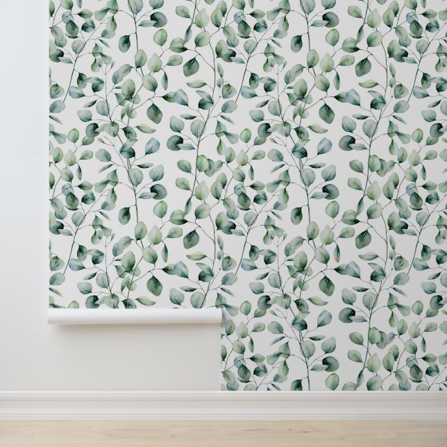 Watercolor Eucalyptus Pattern Wallpaper (Application)