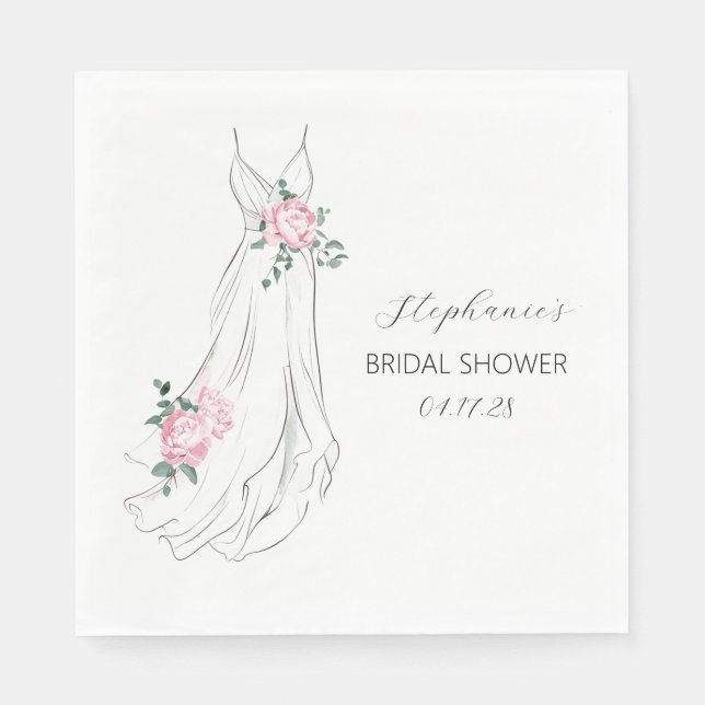 Watercolor Eucalyptus Peonies Dress Bridal Shower  Napkin (Front)