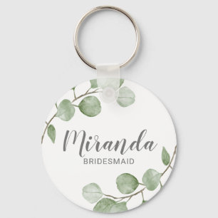 Watercolor Eucalyptus Personalised Bridesmaid Name Key Ring