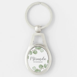 Watercolor Eucalyptus Personalised Bridesmaid Name Key Ring