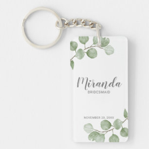 Watercolor Eucalyptus Personalised Bridesmaid Name Key Ring