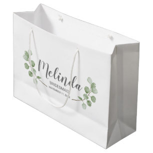 Watercolor Eucalyptus Personalised Bridesmaid Name Large Gift Bag