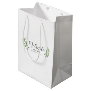 Watercolor Eucalyptus Personalised Bridesmaid Name Medium Gift Bag