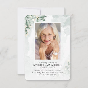 Watercolor Eucalyptus Photo Memorial Prayer Card